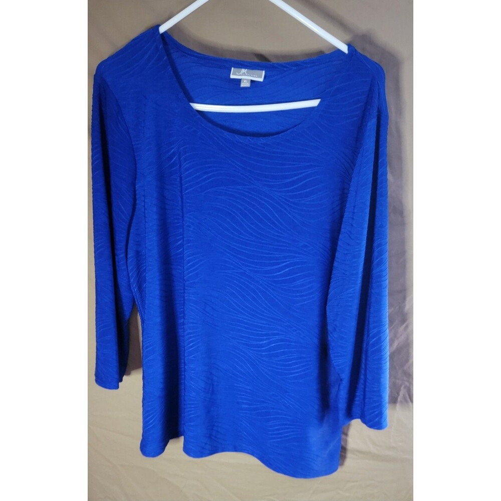 JM Collection Womens XL Royal Blue Pullover Top Long Sleeve Round Neck Stretchy